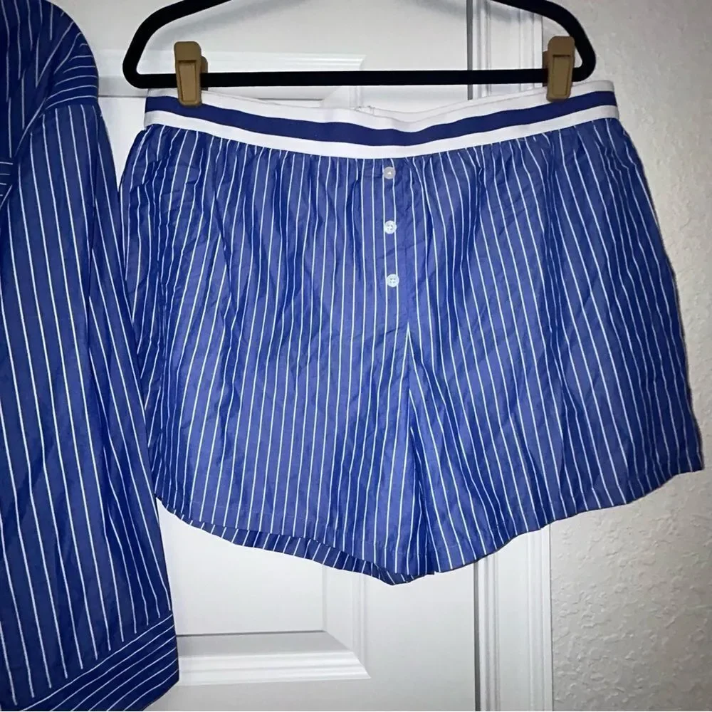 New, Caroline Constas Stripe Print Shirt and Short Sleepwear Set